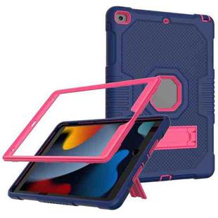 For iPad 10.2 2021 Contrast Color Robot Shockproof Silicone + PC Tablet Case(Navy Blue Rose)