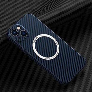 For iPhone 14 Plus Carbon Fiber Texture MagSafe Magnetic Phone Case (Blue)