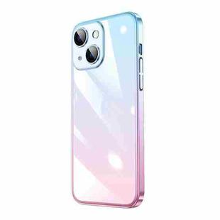 For iPhone 14 Transparent Electroplated PC Gradient Phone Case (Pink Blue)