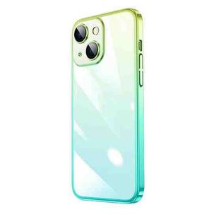 For iPhone 14 Transparent Electroplated PC Gradient Phone Case (Cyan-blue Green)