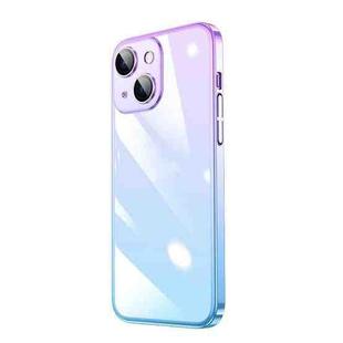 For iPhone 14 Plus Transparent Electroplated PC Gradient Phone Case (Blue Purple)