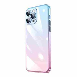 For iPhone 14 Pro Max Transparent Electroplated PC Gradient Phone Case (Pink Blue)