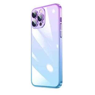 For iPhone 14 Pro Max Transparent Electroplated PC Gradient Phone Case (Blue Purple)