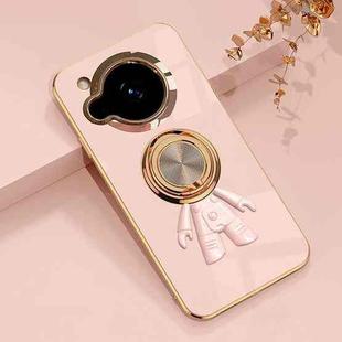 For Sharp Aquos R7 6D Plating Astronaut Ring Kickstand Phone Case(Light Pink)