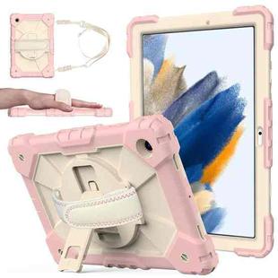 For Samsung Galaxy Tab A8 10.5 2021 X200 Contrast Color Robot Silicone + PC Tablet Case(Rose Gold+Beige)