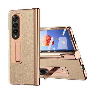 For Samsung Galaxy Z Fold4 Litchi Texture Leather Hinged Electroplated Phone Case with Pen(Gold)