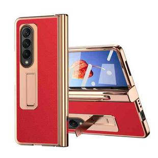 For Samsung Galaxy Z Fold4 Litchi Texture Leather Hinged Electroplated Phone Case with Pen(Red)