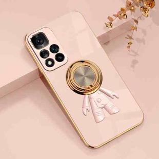 For Xiaomi Redmi Note 11 5G 6D Plating Astronaut Ring Kickstand Phone Case(Light Pink)