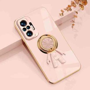 For Xiaomi Redmi Note 10 4G 6D Plating Astronaut Ring Kickstand Phone Case(Light Pink)