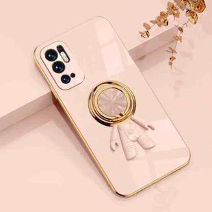 For Xiaomi Redmi Note 10 5G 6D Plating Astronaut Ring Kickstand Phone Case(Light Pink)