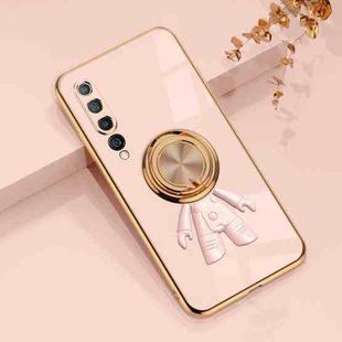 For Xiaomi Mi 10 5G 6D Plating Astronaut Ring Kickstand Phone Case(Light Pink)