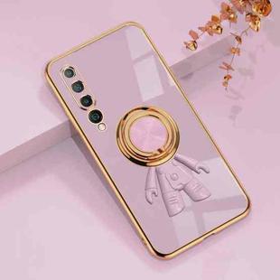 For Xiaomi Mi 10 5G 6D Plating Astronaut Ring Kickstand Phone Case(Light Purple)