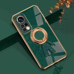 For Xiaomi Mi 10T 6D Plating Astronaut Ring Kickstand Phone Case(Night Green)