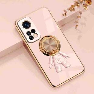 For Xiaomi Mi 10T 6D Plating Astronaut Ring Kickstand Phone Case(Light Pink)