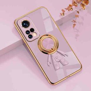 For Xiaomi Mi 10T 6D Plating Astronaut Ring Kickstand Phone Case(Light Purple)
