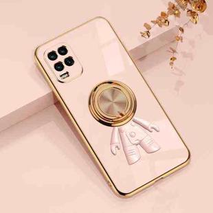 For Xiaomi Mi 10 Lite  5G 6D Plating Astronaut Ring Kickstand Phone Case(Light Pink)