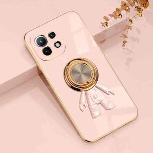 For Xiaomi Mi 11 6D Plating Astronaut Ring Kickstand Phone Case(Light Pink)