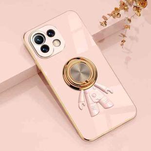 For Xiaomi Mi 11 Lite 6D Plating Astronaut Ring Kickstand Phone Case(Light Pink)