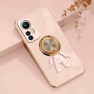 For Xiaomi 12 6D Plating Astronaut Ring Kickstand Phone Case(Light Pink)