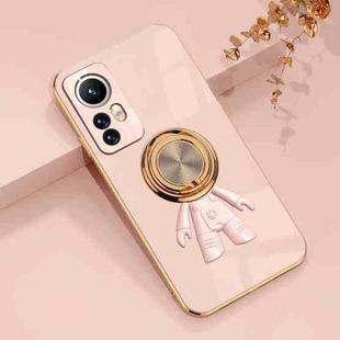 For Xiaomi 12 Pro 6D Plating Astronaut Ring Kickstand Phone Case(Light Pink)