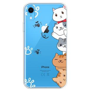 For iPhone XR Transparent Painted TPU Protective Phone Case(Meow Meow)