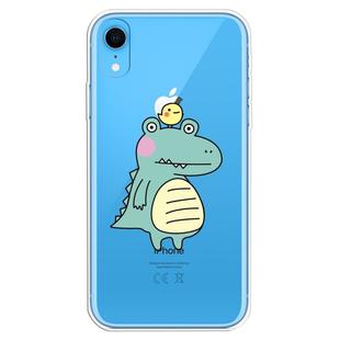 For iPhone XR Transparent Painted TPU Protective Phone Case(Bird Crocodile)