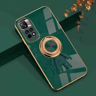 For Xiaomi Redmi Note 11 4G 6D Plating Astronaut Ring Kickstand Phone Case(Night Green)