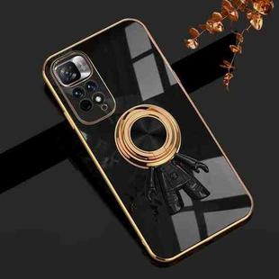 For Xiaomi Redmi Note 11 4G 6D Plating Astronaut Ring Kickstand Phone Case(Black)