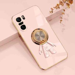 For Xiaomi Redmi K40 6D Plating Astronaut Ring Kickstand Phone Case(Light Pink)