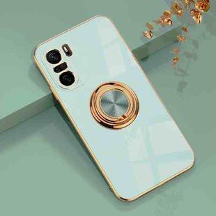 For Xiaomi Redmi K40 6D Plating Astronaut Ring Kickstand Phone Case(Light Cyan)