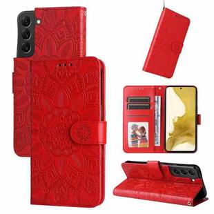 For Samsung Galaxy S22 5G Embossed Sunflower Leather Phone Case(Red)