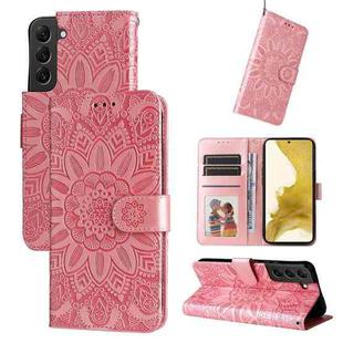 For Samsung Galaxy S22+ 5G Embossed Sunflower Leather Phone Case(Pink)