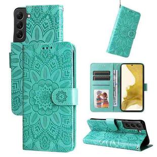 For Samsung Galaxy S22+ 5G Embossed Sunflower Leather Phone Case(Green)