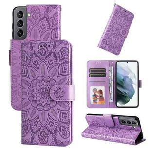 For Samsung Galaxy S21 5G Embossed Sunflower Leather Phone Case(Purple)