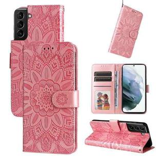 For Samsung Galaxy S21+ 5G Embossed Sunflower Leather Phone Case(Pink)