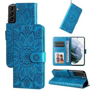 For Samsung Galaxy S21+ 5G Embossed Sunflower Leather Phone Case(Blue)