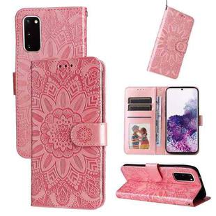 For Samsung Galaxy S20 Embossed Sunflower Leather Phone Case(Pink)