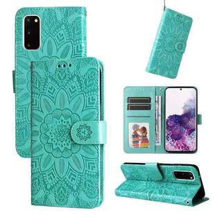 For Samsung Galaxy S20 Embossed Sunflower Leather Phone Case(Green)