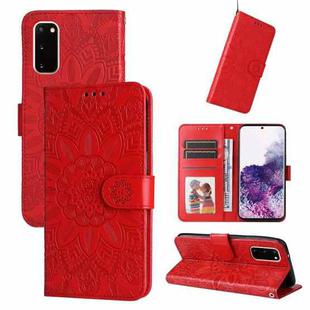 For Samsung Galaxy S20 Embossed Sunflower Leather Phone Case(Red)