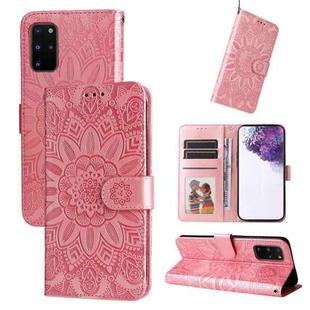 For Samsung Galaxy S20+ Embossed Sunflower Leather Phone Case(Pink)