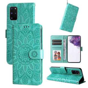 For Samsung Galaxy S20+ Embossed Sunflower Leather Phone Case(Green)