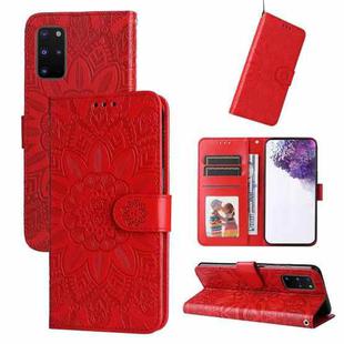 For Samsung Galaxy S20+ Embossed Sunflower Leather Phone Case(Red)
