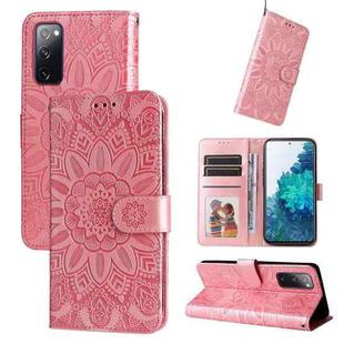 For Samsung Galaxy S20 FE / S20 FE 5G Embossed Sunflower Leather Phone Case(Pink)