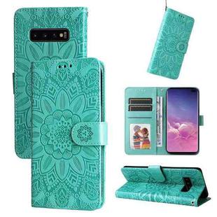 For Samsung Galaxy S10 Embossed Sunflower Leather Phone Case(Green)