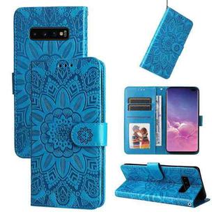 For Samsung Galaxy S10 Embossed Sunflower Leather Phone Case(Blue)