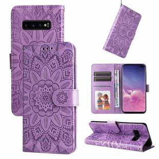 For Samsung Galaxy S10 Embossed Sunflower Leather Phone Case(Purple)