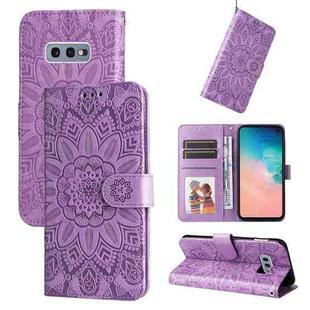 For Samsung Galaxy S10e Embossed Sunflower Leather Phone Case(Purple)