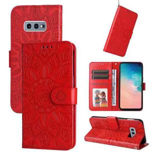 For Samsung Galaxy S10e Embossed Sunflower Leather Phone Case(Red)