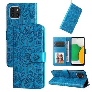 For Samsung Galaxy A03 Global 164mm Embossed Sunflower Leather Phone Case(Blue)