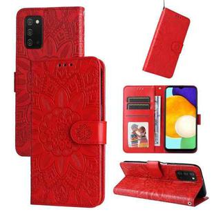 For Samsung Galaxy A03s EU 166mm/ A02s US 166mm Embossed Sunflower Leather Phone Case(Red)
